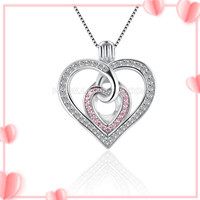925 sterling silver double hearts pearl cage pendant for women