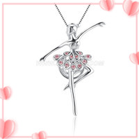 925 sterling silver CZ dancing ballet girl pearl cage pendant