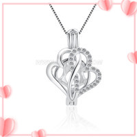 925 sterling silver CZ twins hearts pearl cage pendant