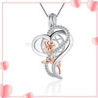 925 sterling silver CZ valentine love heart rose pearl cage pend