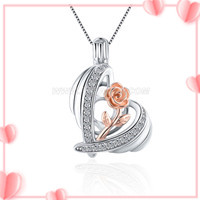 925 sterling silver CZ rose heart pearl cage pendant