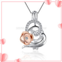 925 sterling silver CZ women love heart bloom pearl cage pendant