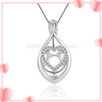 925 sterling silver CZ oval love heart pearl cage pendant