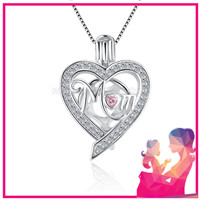 925 sterling silver CZ Mom love heart pearl cage pendant