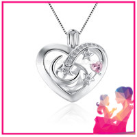 925 sterling silver CZ moon and stars heart pearl cage pendant