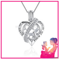 925 sterling silver CZ heart pearl cage pendant for mother