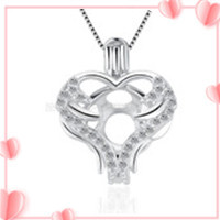 925 sterling silver CZ love heart pearl cage pendant
