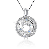 925 sterling silver CZ Aquarius pearl cage pendant