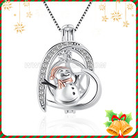 925 sterling silver CZ Christmas heart snowman cage pendant