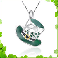 925 sterling silver St. Patrick's green clover hat cage penda