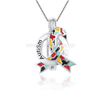 925 sterling silver autism awareness color puzzle cage pendant