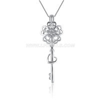 925 sterling silver Sakura heart key pearl cage pendant