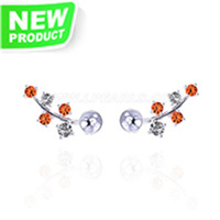 925 Sterling silver red zircon pearl women stud earring settings