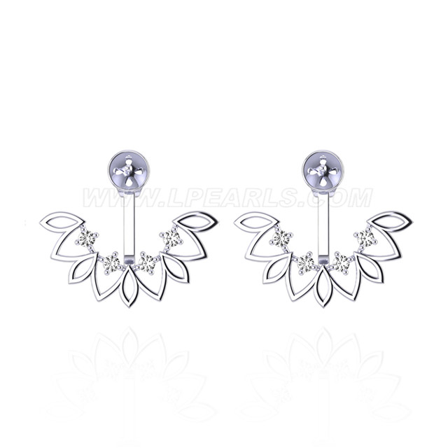 Sterling Silver Ear Jacket Stud Earrings With Cz Crystal Pearl