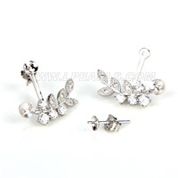 925 sterling silver CZ leaves women stud earrings setting