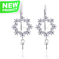 925 sterling silver CZ pearl women earrings hook setting