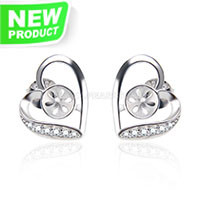 925 sterling silver heart stud earrings setting for women