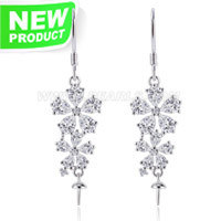 S925 Sterling silver CZ bloom pearl women dangle earrings fittin