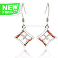 925 sterling silver red CZ women earrings hook fittings