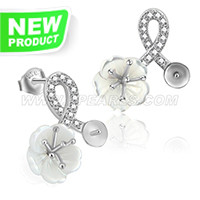 925 sterling silver CZ shell flower pearl women earrings fitting