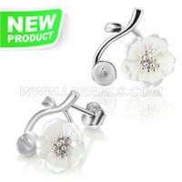 925 sterling silver white shell flower women earrings fittings