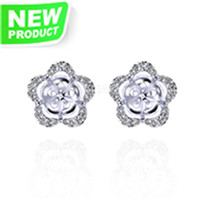 925 Sterling silver CZ Pearl bloom women stud Earrings fittings