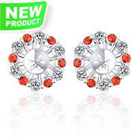 925 sterling silver red zircon pearl earring fittings for women