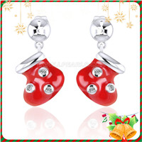 925 sterling silver red Christmas socks pearl earring setting