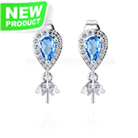 925 sterling silver CZ waterdrop pearl earring settings for wome