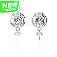 925 sterling silver pearl CZ round women stud earring settings