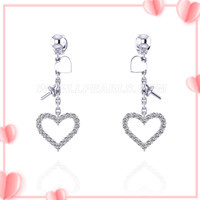 925 Sterling silver CZ heart Dangle Pearl women Earrings setting