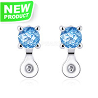 S925 Sterling silver blue CZ pearl women stud earring fittings