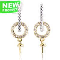 S925 Sterling silver CZ round women pearl dangle earring fitting