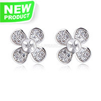 S925 Sterling silver CZ bloom pearl women stud earrings setting
