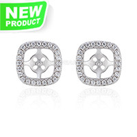 S925 Sterling silver CZ square pearl women stud earrings fitting