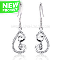 S925 Sterling silver CZ twist pearl dangle earrings settings for