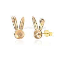 S925 sterling silver pearl rabbit ears earrings settings