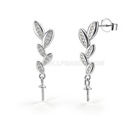 S925 sterling silver pearl leaf stud dangle earrings fittings
