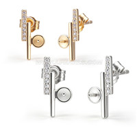 S925 sterling silver pearl zircon H shape stud earrings settings