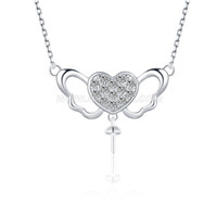 925 sterling silver Angel wing heart pearl necklace setting