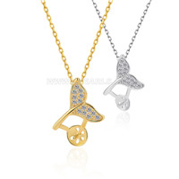 925 Sterling Silver CZ pearl fish tail pendant necklace fitting