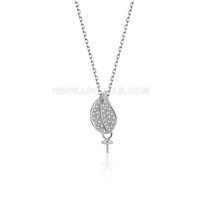 925 Sterling Silver CZ leaf pendant necklace accessory