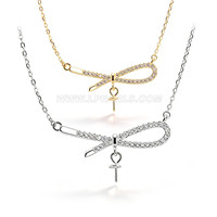 925 Sterling Silver CZ pearl ribbon pendant necklace fitting