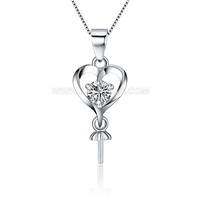S925 sterling silver women heart pearl necklace pendant setting