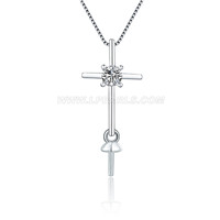 S925 sterling silver CZ cross pearl pendant setting for women