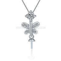 S925 sterling silver CZ butterfly pearl necklace pendant setting