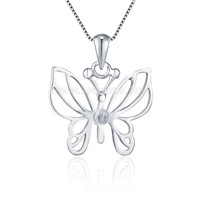 S925 sterling silver butterfly pearl necklace pendant setting