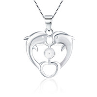 S925 sterling silver pearl twins dolphins heart pendant fitting
