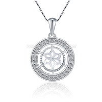 S925 sterling silver round CZ pearl necklace pendant setting