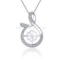 S925 sterling silver women CZ pearl necklace pendant setting